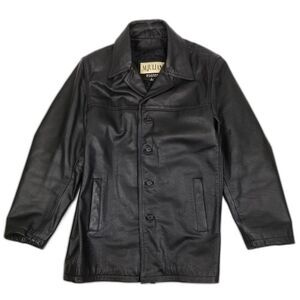 VINTAGE 90's Wilsons‎ Minimal Button Down Leather Jacket Mens Large Black Matrix